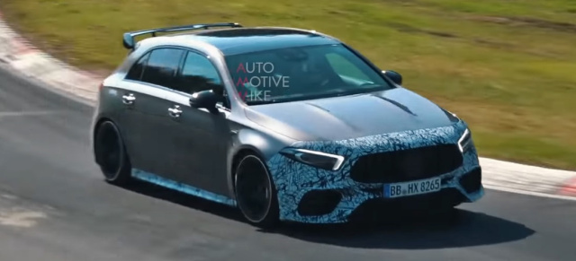 Mercedes-AMG Erlkönig erwischt: Spy-Shot-Video: Mercedes-AMG A45 mit weniger Tarnung am Nürburgring gefilmt