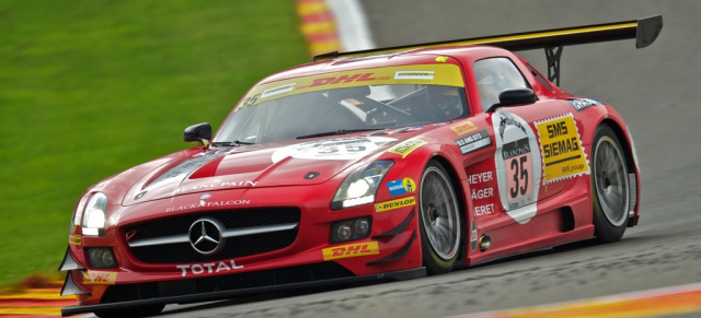 Podiumsplatz für Black Falcon beim 24-h-Rennen Spa: Zwei Mercedes-Benz SLS AMG GT3 in den Top Sieben 