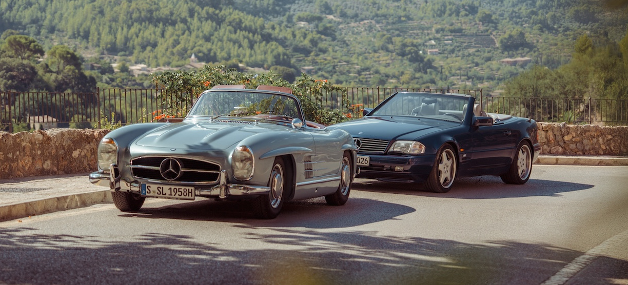 Eleganter Paarlauf: Sonniger Sternen-Kult: Mercedes SL 600 trifft 300 SL Roadster
