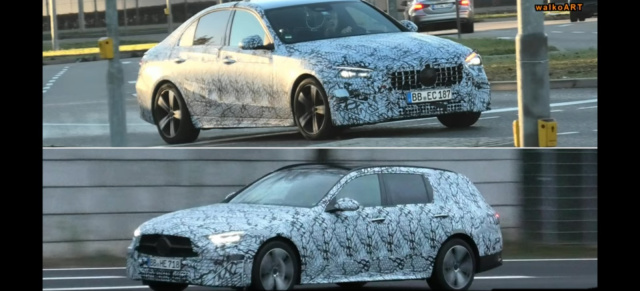 Mercedes-Benz Erlkönig erwischt: Star-Spy Shot: Bewegte Bilder von C-Klasse Limousine W206 und T-Modell S206