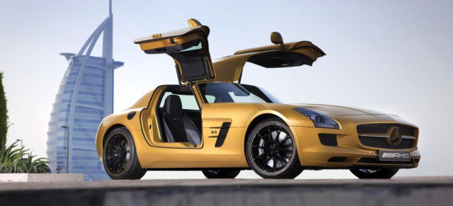 SLS AMG in faszinierendem Goldlack : Premiere auf der Dubai International Motor Show 